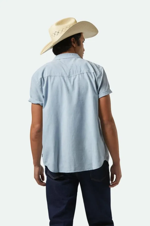 Men Wayne Western SS Shirt Medium Blue Brixton Button Ups