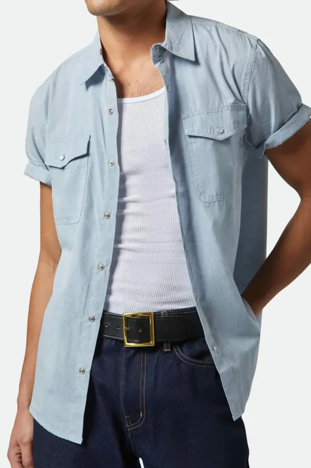 Men Wayne Western SS Shirt Medium Blue Brixton Button Ups