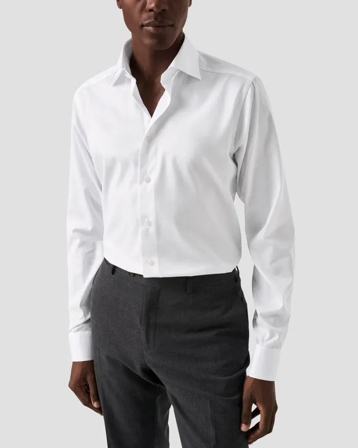 Men White Signature Twill Shirt Extra Long Sleeves White Eton Dress Shirts