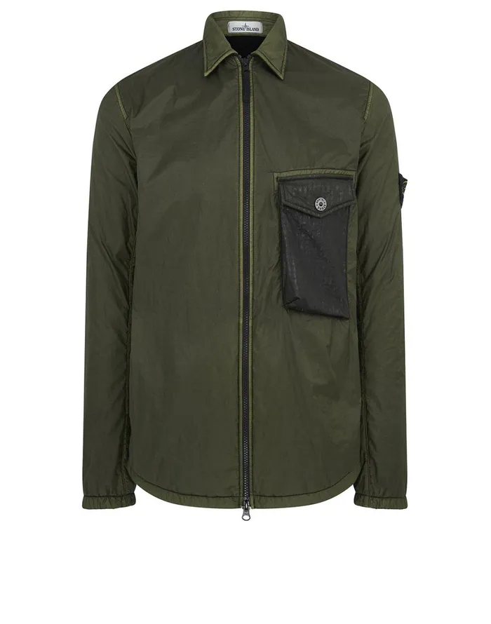 Mens 11435 Lamy Flock Overshirt In Dark Forest Stone Island Overshirts