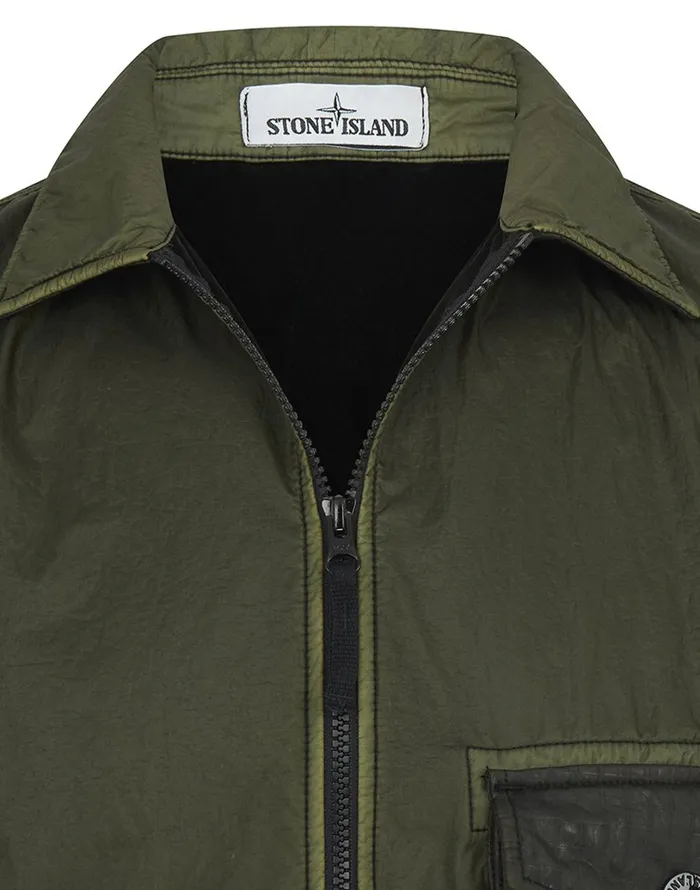 Mens 11435 Lamy Flock Overshirt In Dark Forest Stone Island Overshirts