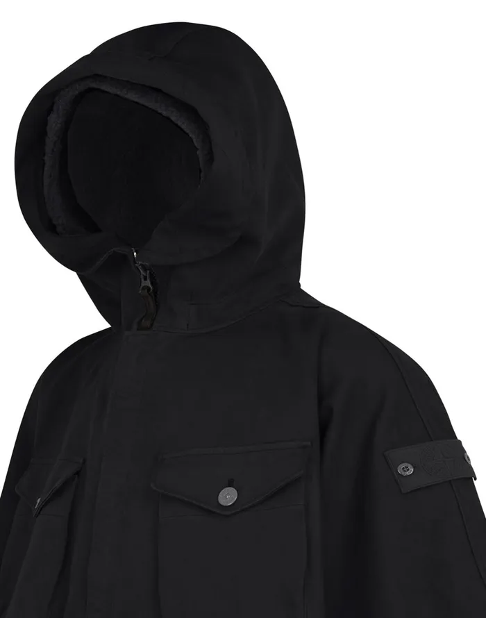 Mens Coats and Jackets Stone Island 717F1 Raso Gommato Double Ghost Piece Hooded Cape In BlackJackets Black