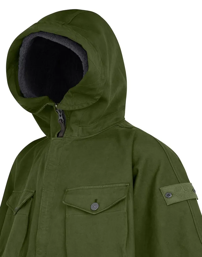 Mens Coats and Jackets Stone Island 717F1 Raso Gommato Double Ghost Piece Hooded Cape In KhakiJackets Khaki