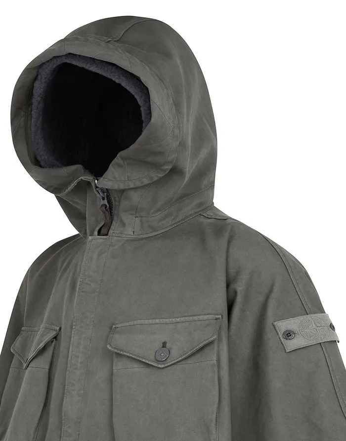 Mens Coats and Jackets Stone Island 717F1 Raso Gommato Double Ghost Piece Hooded Cape In Smoky GreyJackets Smoky Grey