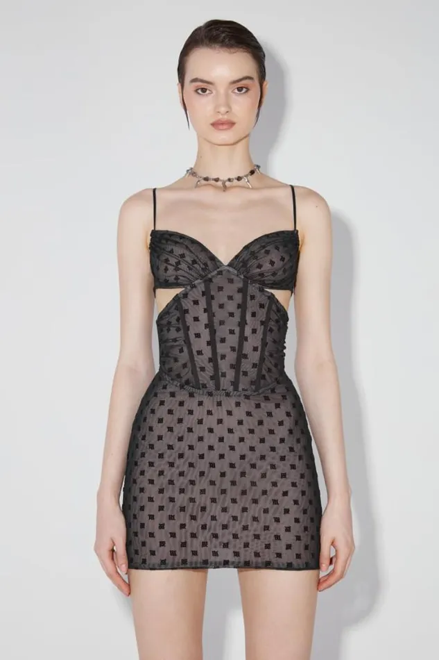 Mesh Monogram Corset Mini Dress Black Women MISBHV Dresses