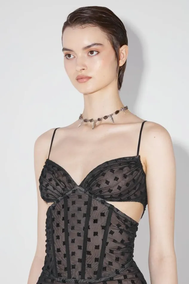 Mesh Monogram Corset Mini Dress Black Women MISBHV Dresses