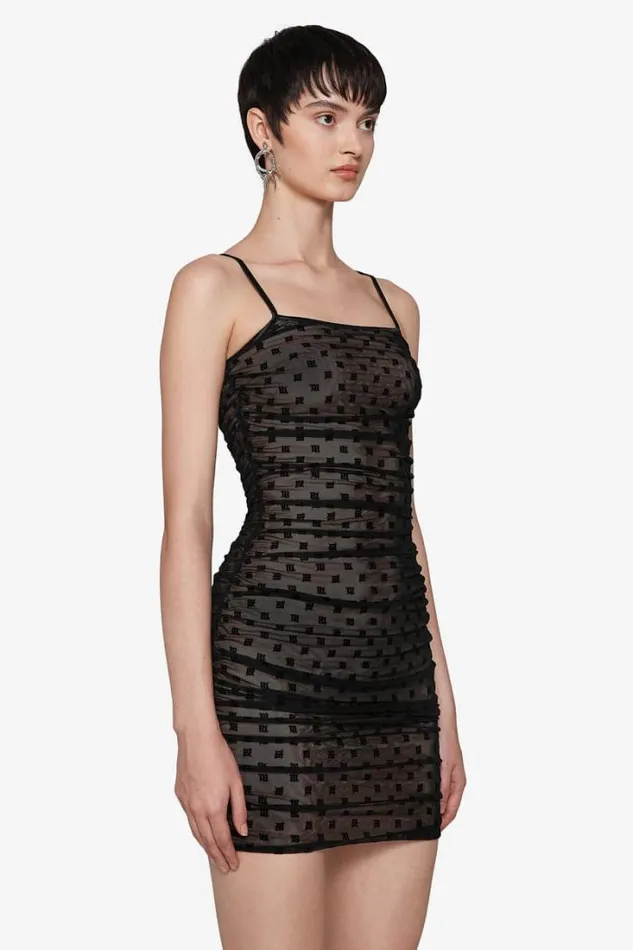 Mesh Monogram Draped Mini Dress Black Women MISBHV Dresses