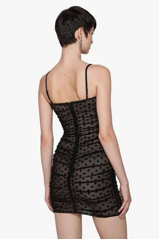 Mesh Monogram Draped Mini Dress Black Women MISBHV Dresses