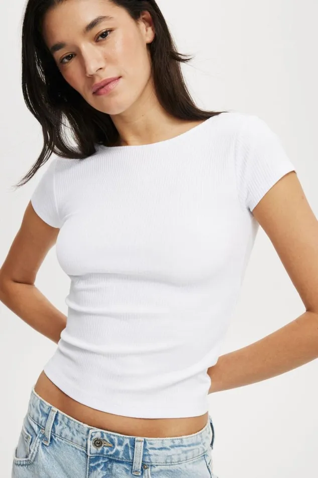 Mia Low Back Short Sleeve Top White Women Cotton On Tops