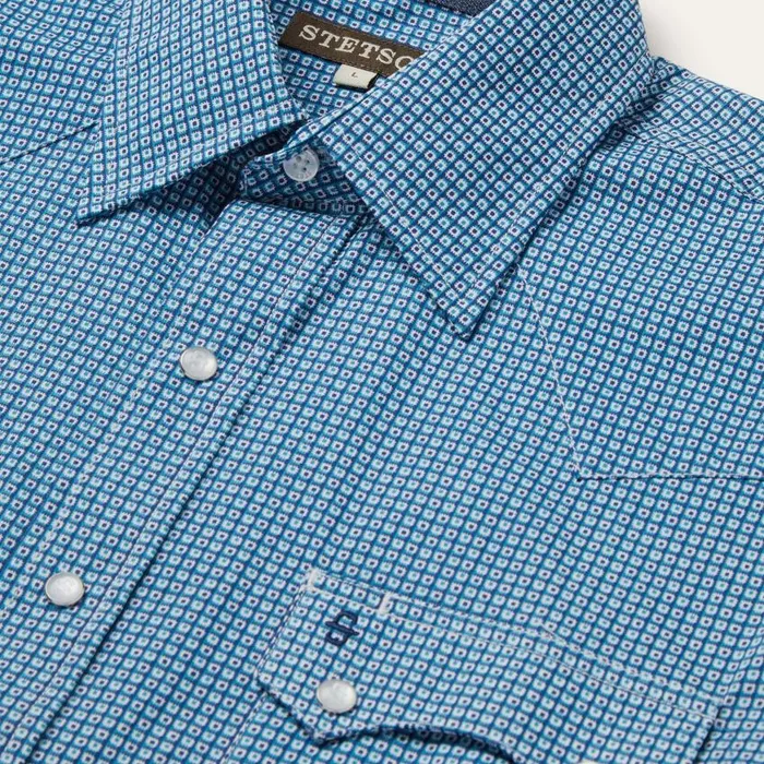 Micro Print Western Shirt Blue Men Stetson Classic Cut