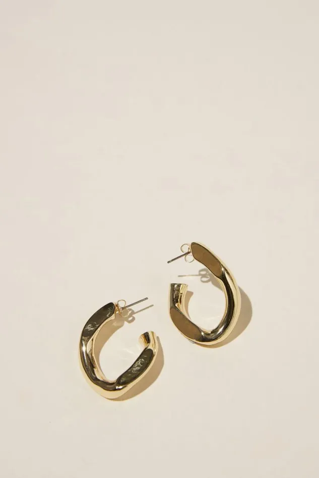 Mid Charm Earring Gold Plated Wavy Angualr Hoop Women Cotton On Jewelry