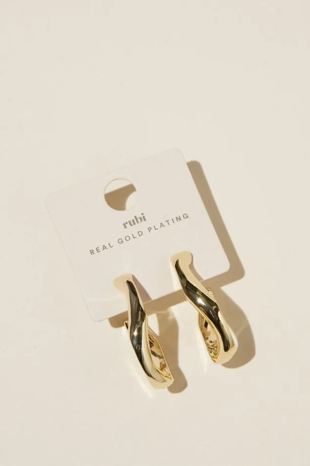 Mid Charm Earring Gold Plated Wavy Angualr Hoop Women Cotton On Jewelry Mid Charm Earring Gold Plated Wavy Angualr Hoop Women Cotton On Jewelry