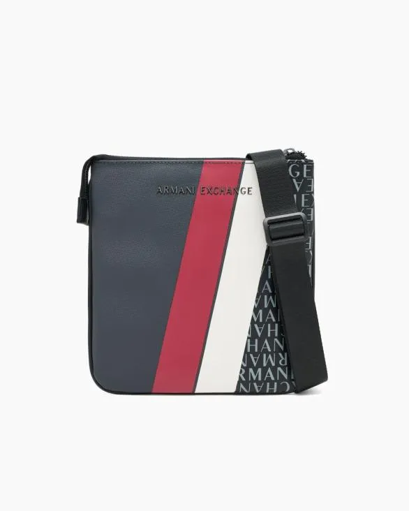 Monogram And Stripe Flat Shoulder Bag Grey Men Armani Crossbody Bags