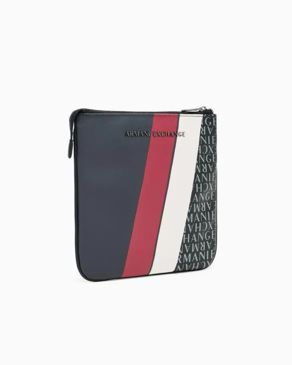 Monogram And Stripe Flat Shoulder Bag Grey Men Armani Crossbody Bags Monogram And Stripe Flat Shoulder Bag Grey Men Armani Crossbody Bags