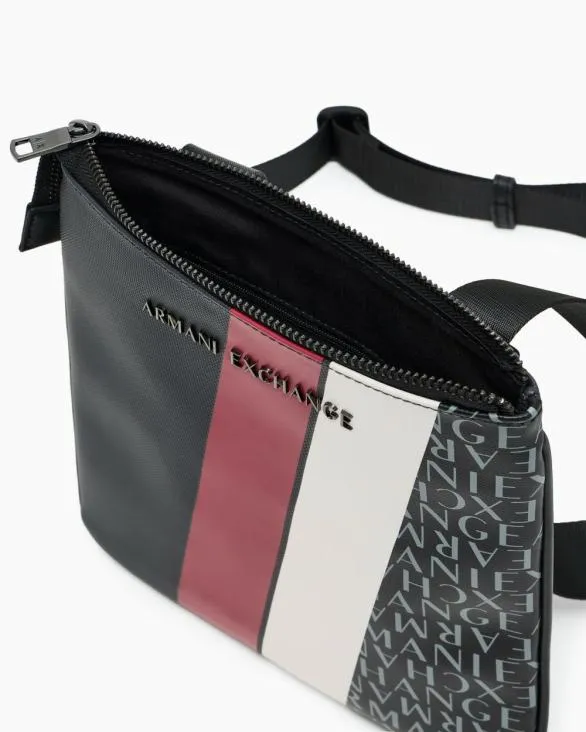 Monogram And Stripe Flat Shoulder Bag Grey Men Armani Crossbody Bags Monogram And Stripe Flat Shoulder Bag Grey Men Armani Crossbody Bags