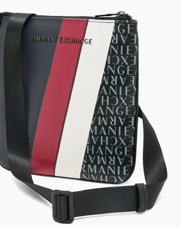 Monogram And Stripe Flat Shoulder Bag Grey Men Armani Crossbody Bags Monogram And Stripe Flat Shoulder Bag Grey Men Armani Crossbody Bags
