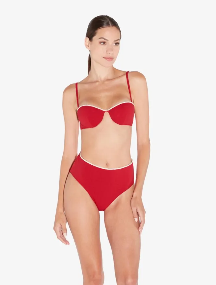 Monogram High Waist Bikini Brief In Red Swim La Perla Bikinis