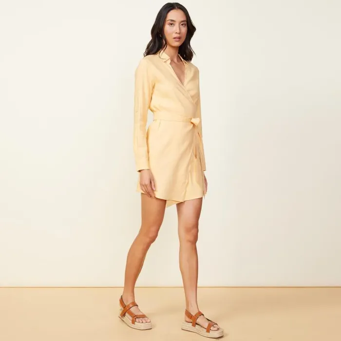 MONROW DRESSES Linen Mini Dress Sand 8211 Shop