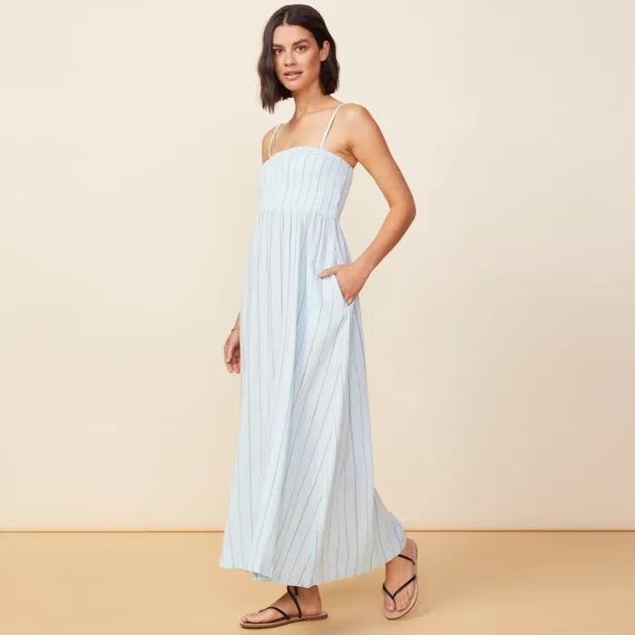 MONROW DRESSES Pinstripe Gauze Smocked Maxi Dress Sea Foam 8211 Shop