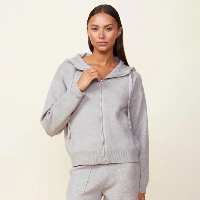 MONROW KNITS Soft Knit Zip Up Hoody Heather Grey 8211 Shop