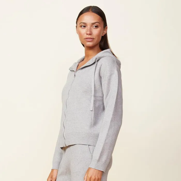 MONROW KNITS Soft Knit Zip Up Hoody Heather Grey 8211 Shop