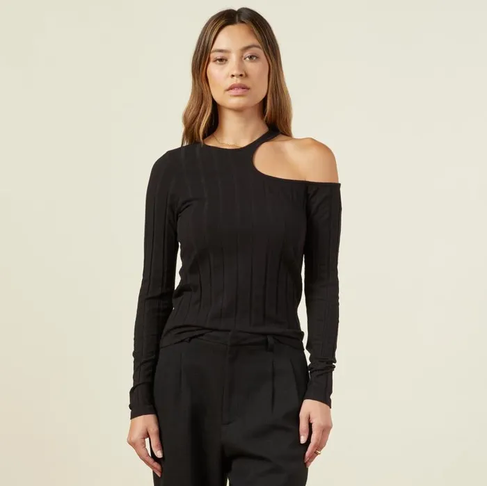 MONROW LONG SLEEVE Flat Rib Asymmetric Long Sleeve Black 8211 Shop