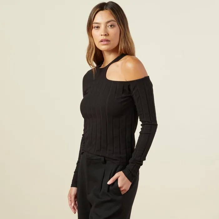 MONROW LONG SLEEVE Flat Rib Asymmetric Long Sleeve Black 8211 Shop