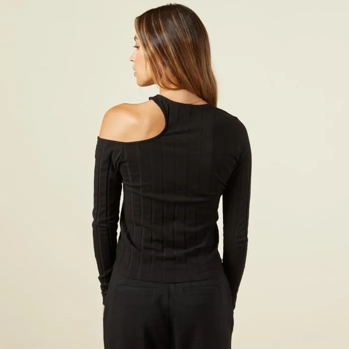 MONROW LONG SLEEVE Flat Rib Asymmetric Long Sleeve Black 8211 Shop
