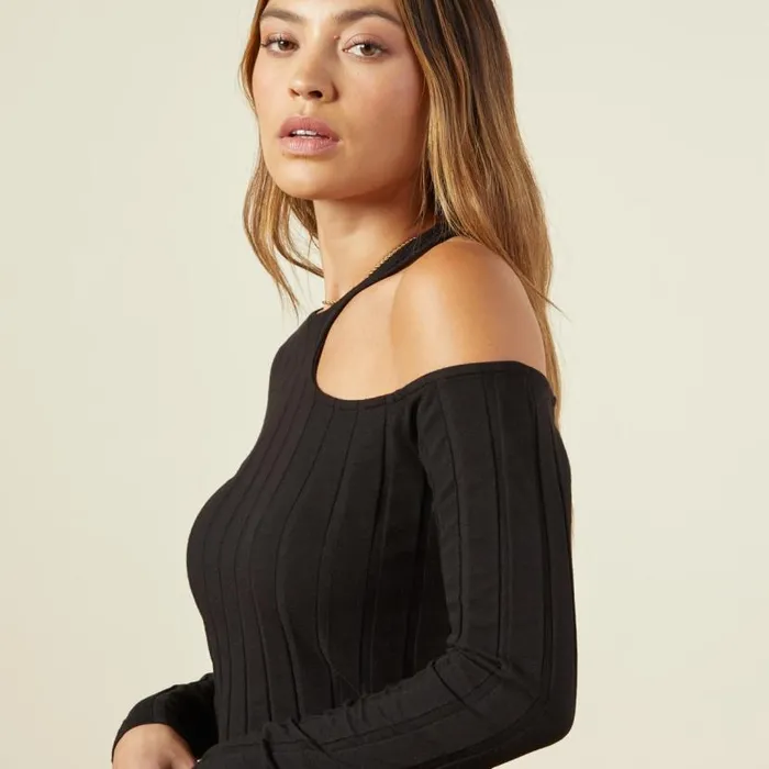 MONROW LONG SLEEVE Flat Rib Asymmetric Long Sleeve Black 8211 Shop