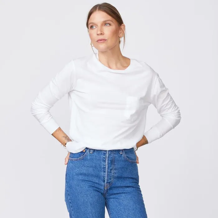 MONROW LONG SLEEVE Long Sleeve ExBoyfriend Pocket Crew White 8211 Shop
