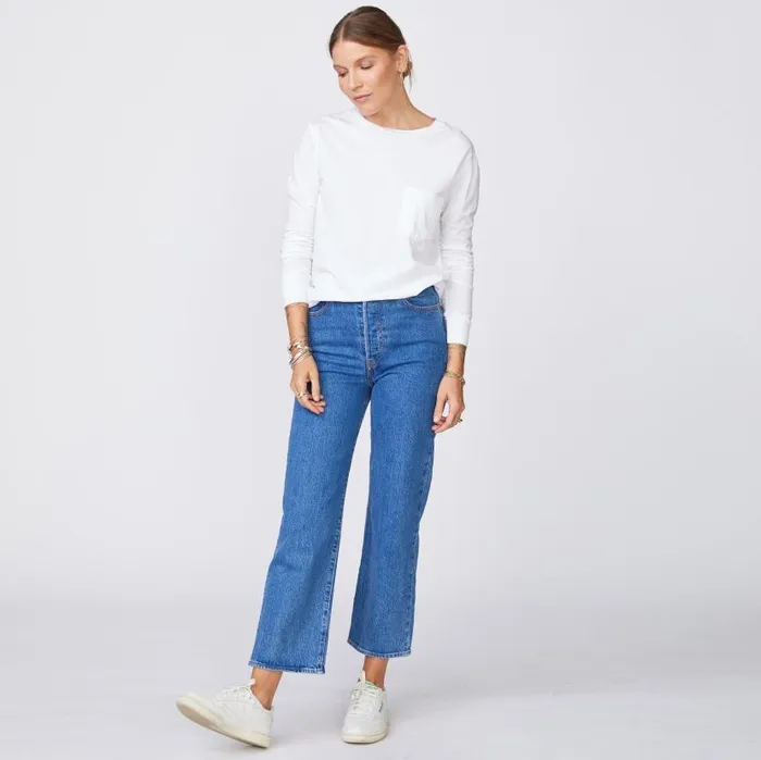 MONROW LONG SLEEVE Long Sleeve ExBoyfriend Pocket Crew White 8211 Shop