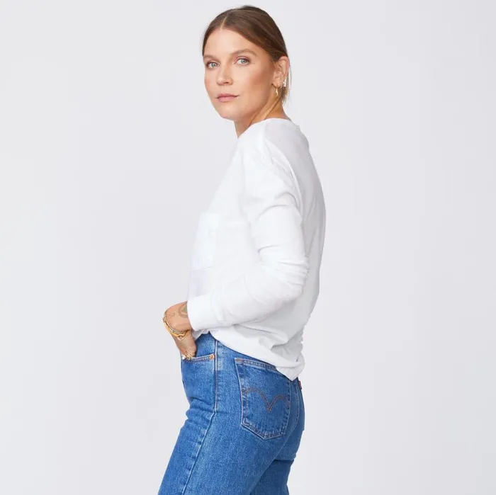 MONROW LONG SLEEVE Long Sleeve ExBoyfriend Pocket Crew White 8211 Shop