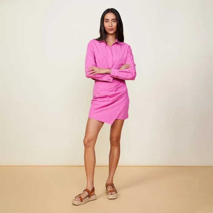 MONROW LONG SLEEVE Poplin Front Twist Shirt Violet Pink 8211 Shop