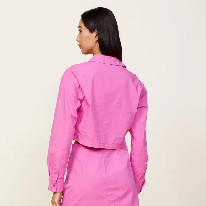 MONROW LONG SLEEVE Poplin Front Twist Shirt Violet Pink 8211 Shop