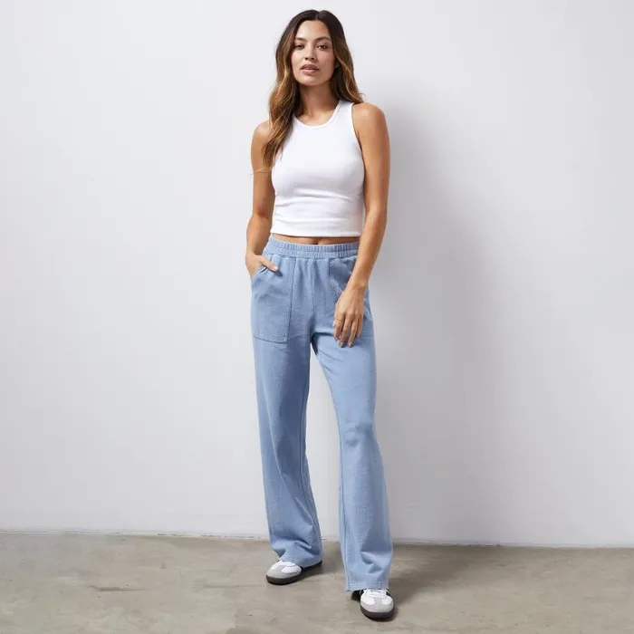 MONROW PANTS Indigo French Terry Pocket Pant Light Wash 8211 Shop