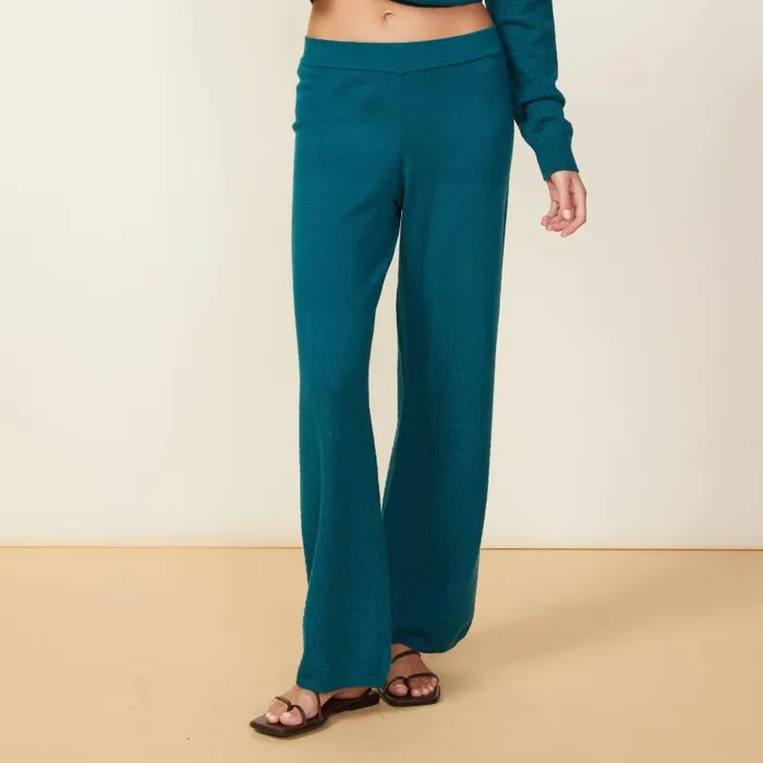 MONROW PANTS Soft Knit Pointelle Flare Pants Teal 8211 Shop