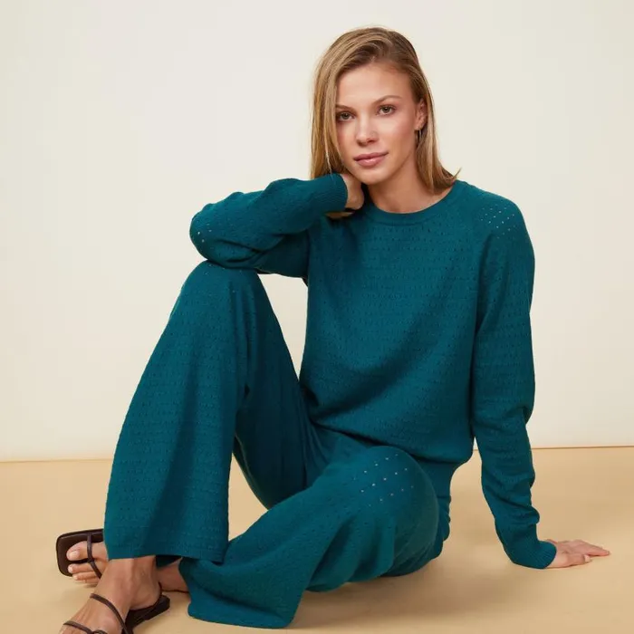 MONROW PANTS Soft Knit Pointelle Flare Pants Teal 8211 Shop