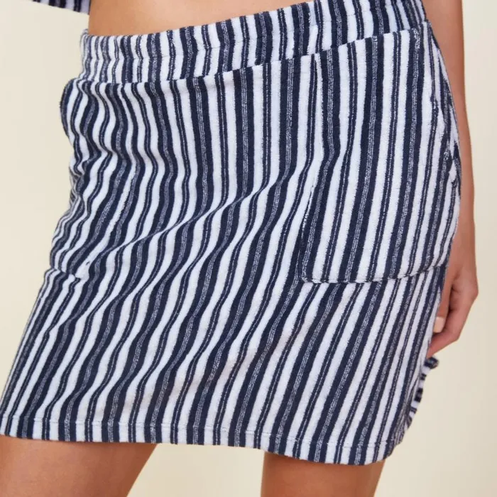 MONROW SKIRTS Stripe Terry Cloth Skirt Navy Stripe 8211 Shop