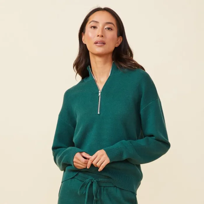 MONROW SWEATSHIRTS Soft Knit Half Zip Sweater Evergreen 8211 Shop