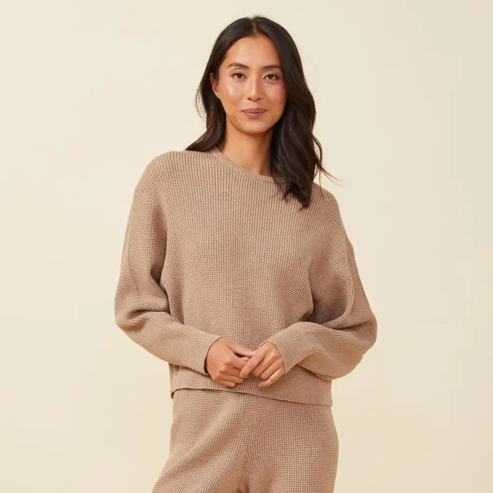 MONROW SWEATSHIRTS Soft Knit Waffle Crew Neck Sweatshirt Barley 8211 Shop