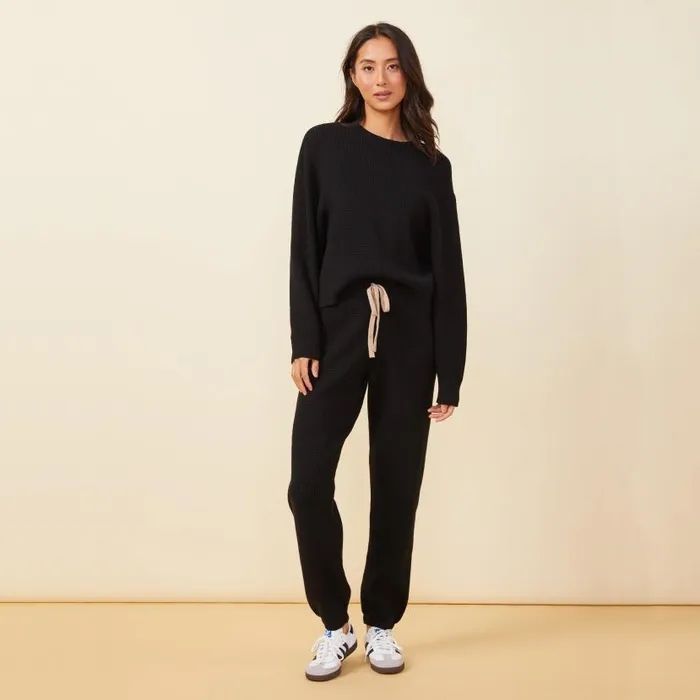 MONROW SWEATSHIRTS Soft Knit Waffle Crew Neck Sweatshirt Black 8211 Shop