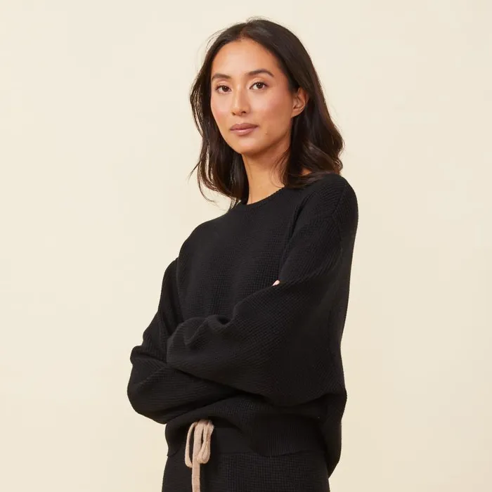 MONROW SWEATSHIRTS Soft Knit Waffle Crew Neck Sweatshirt Black 8211 Shop