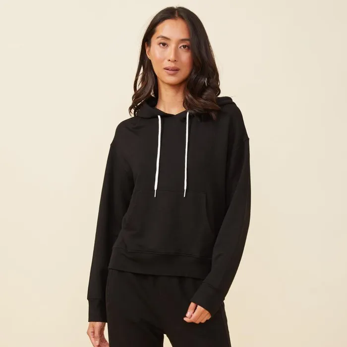 MONROW SWEATSHIRTS Supersoft Fleece Drawcord Hoody Black 8211 Shop