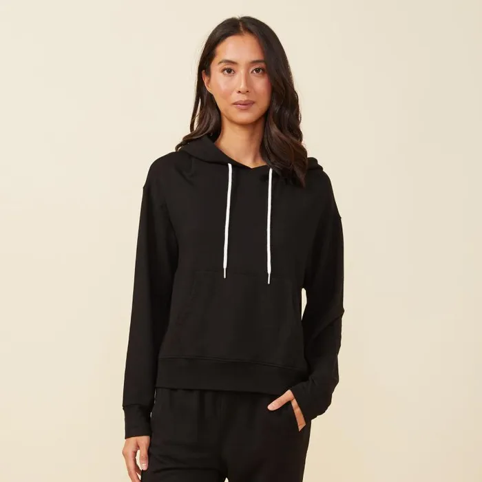 MONROW SWEATSHIRTS Supersoft Fleece Drawcord Hoody Black 8211 Shop