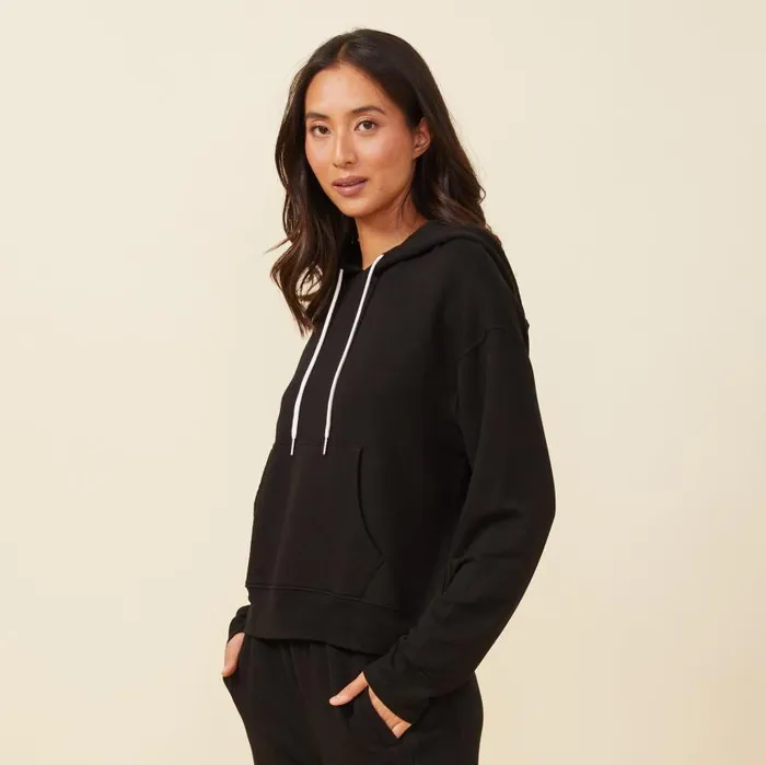 MONROW SWEATSHIRTS Supersoft Fleece Drawcord Hoody Black 8211 Shop