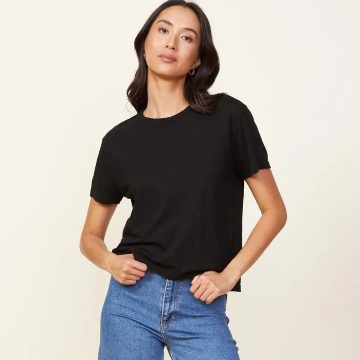 MONROW TEES Linen Athletic Tee Black 8211 Shop