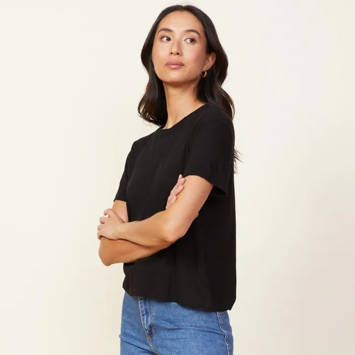 MONROW TEES Linen Athletic Tee Black 8211 Shop