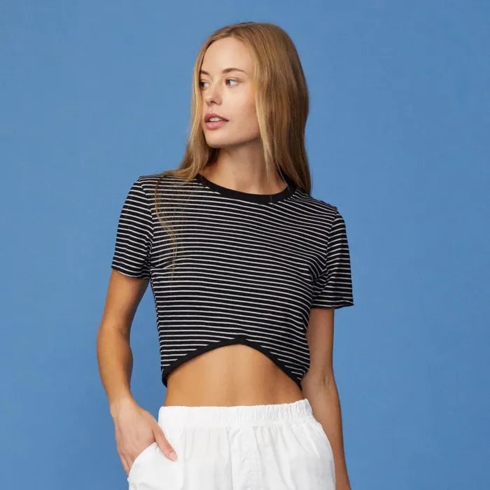MONROW TEES Stripe Cropped Top Black 8211 Shop