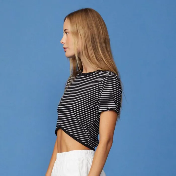 MONROW TEES Stripe Cropped Top Black 8211 Shop