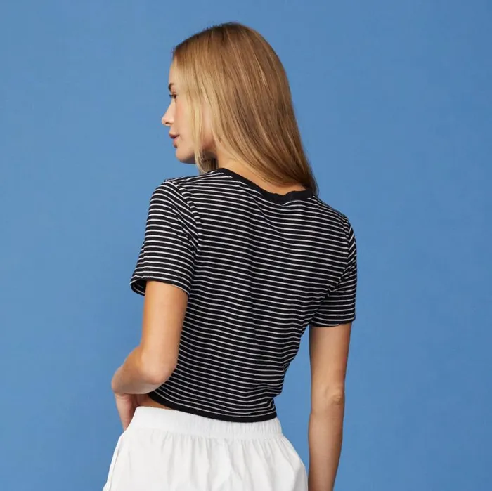 MONROW TEES Stripe Cropped Top Black 8211 Shop